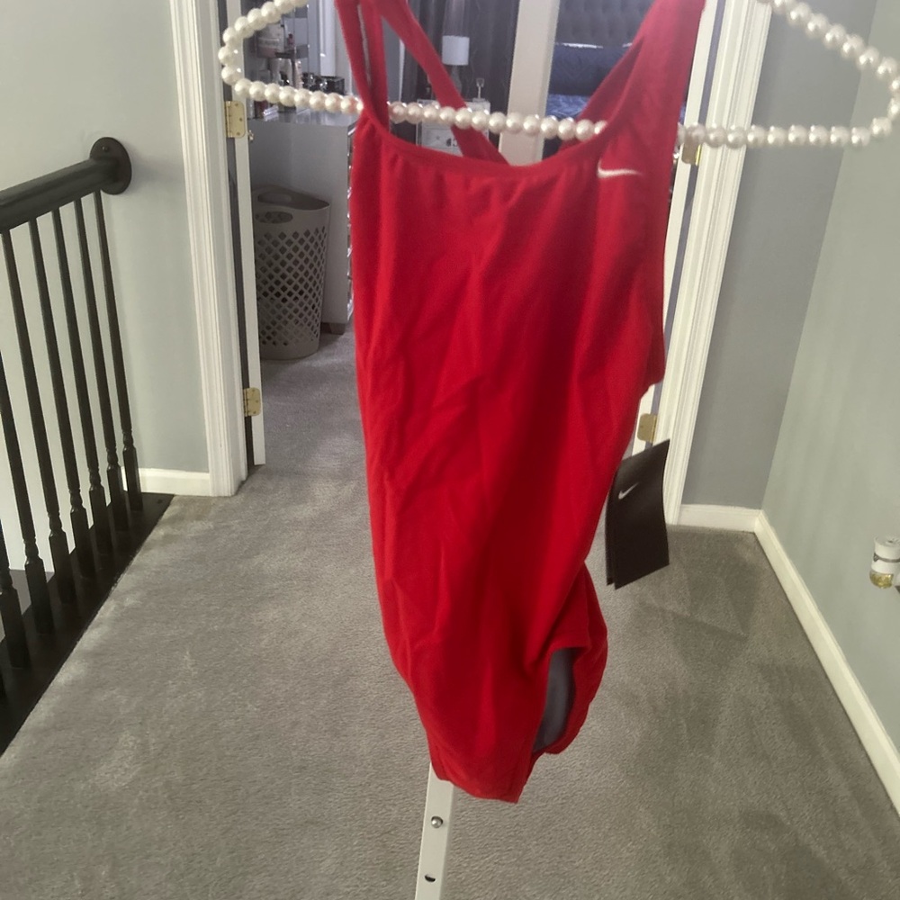 Red brand new fastback one piece swim suit